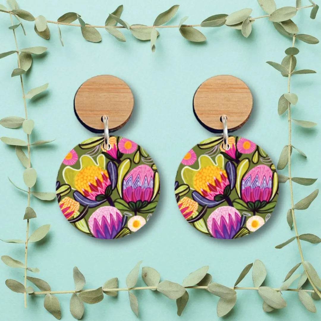 Sugarbush Proteas Australian Wooden Earrings - Kirsten Katz