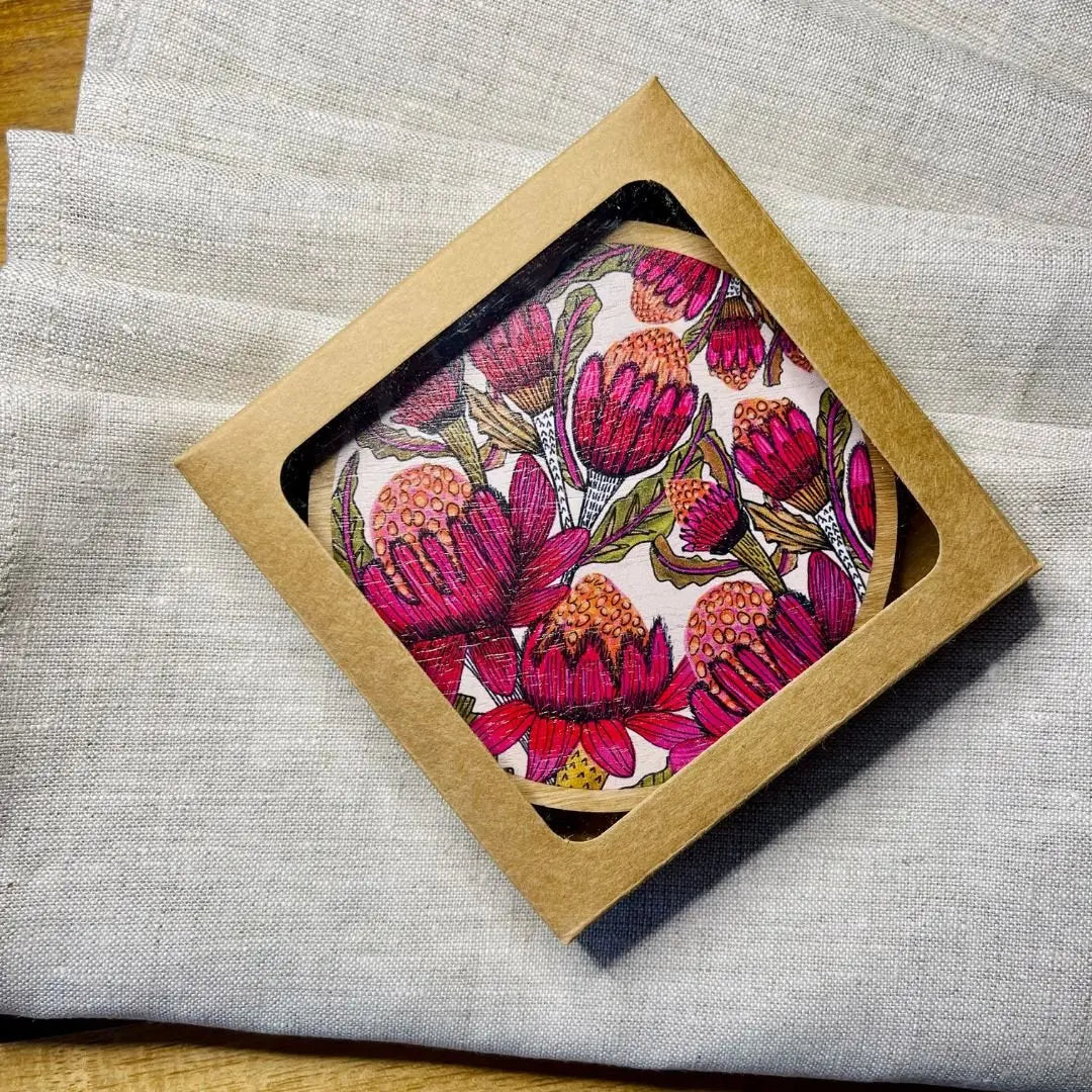 Waratah Flowers Coaster & Napkin Set - Kirsten Katz