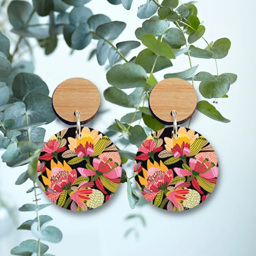 Wild Proteas Australian Wooden Earrings - Kirsten Katz