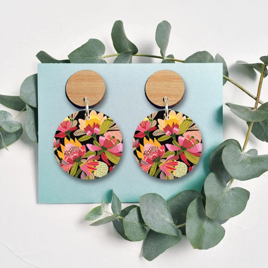 Wild Proteas Australian Wooden Earrings - Kirsten Katz